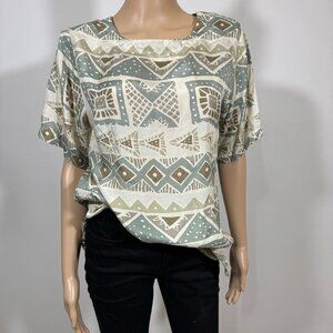 VINTAGE 80's STUNT COLLECTIONS Artsy Silk Blouse Top Women's Size M